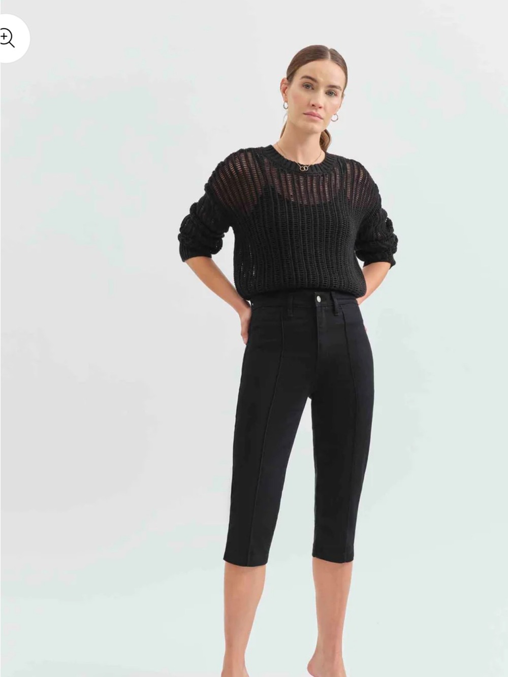 High-Rise Black Cropped Capri Jeans for Women